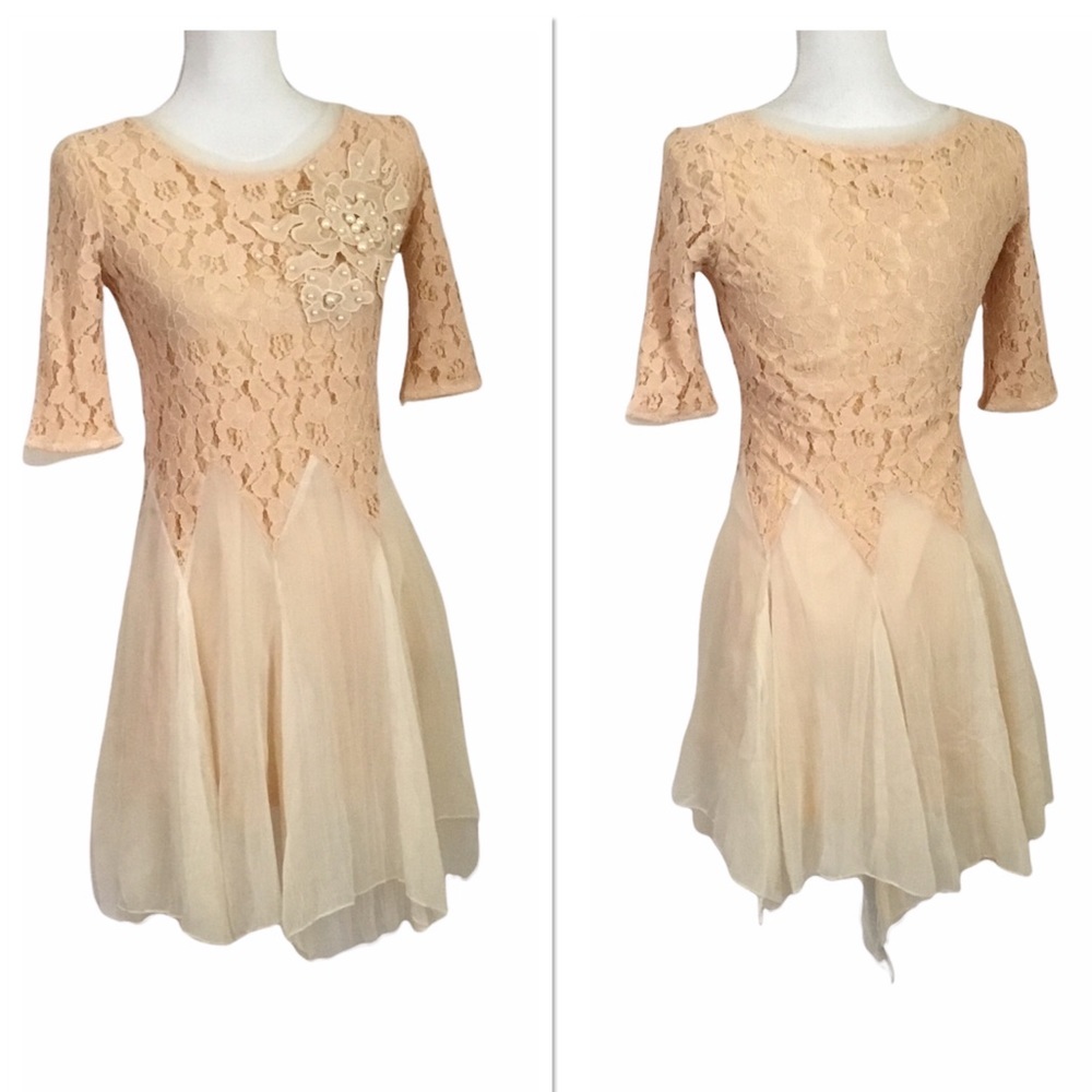 Tea Length Vintage Inspired Lace & Chiffon Dress